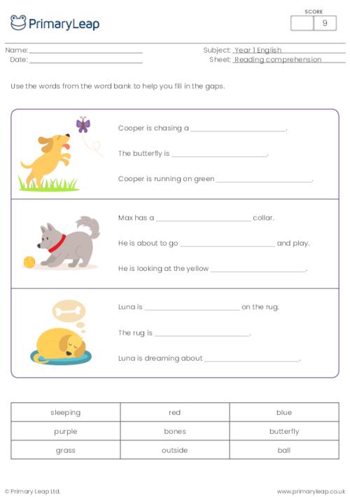 worksheet for year 1 english