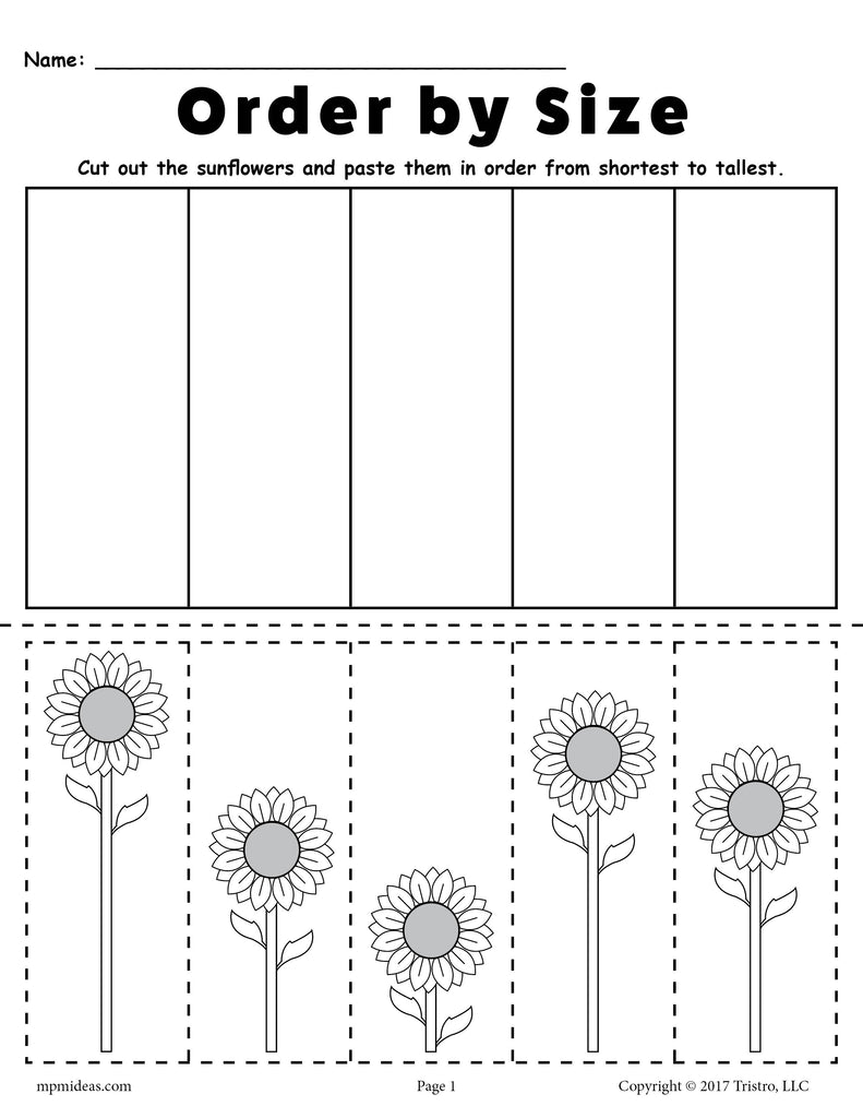 Printable Sunflower Ordering Worksheets: Shortest to Tallest ...