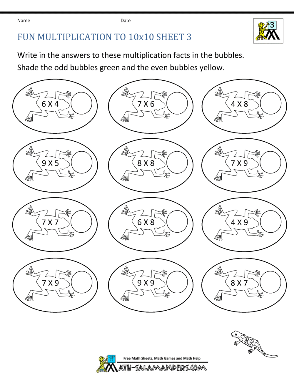 Fun Multiplication Worksheets to 10x10