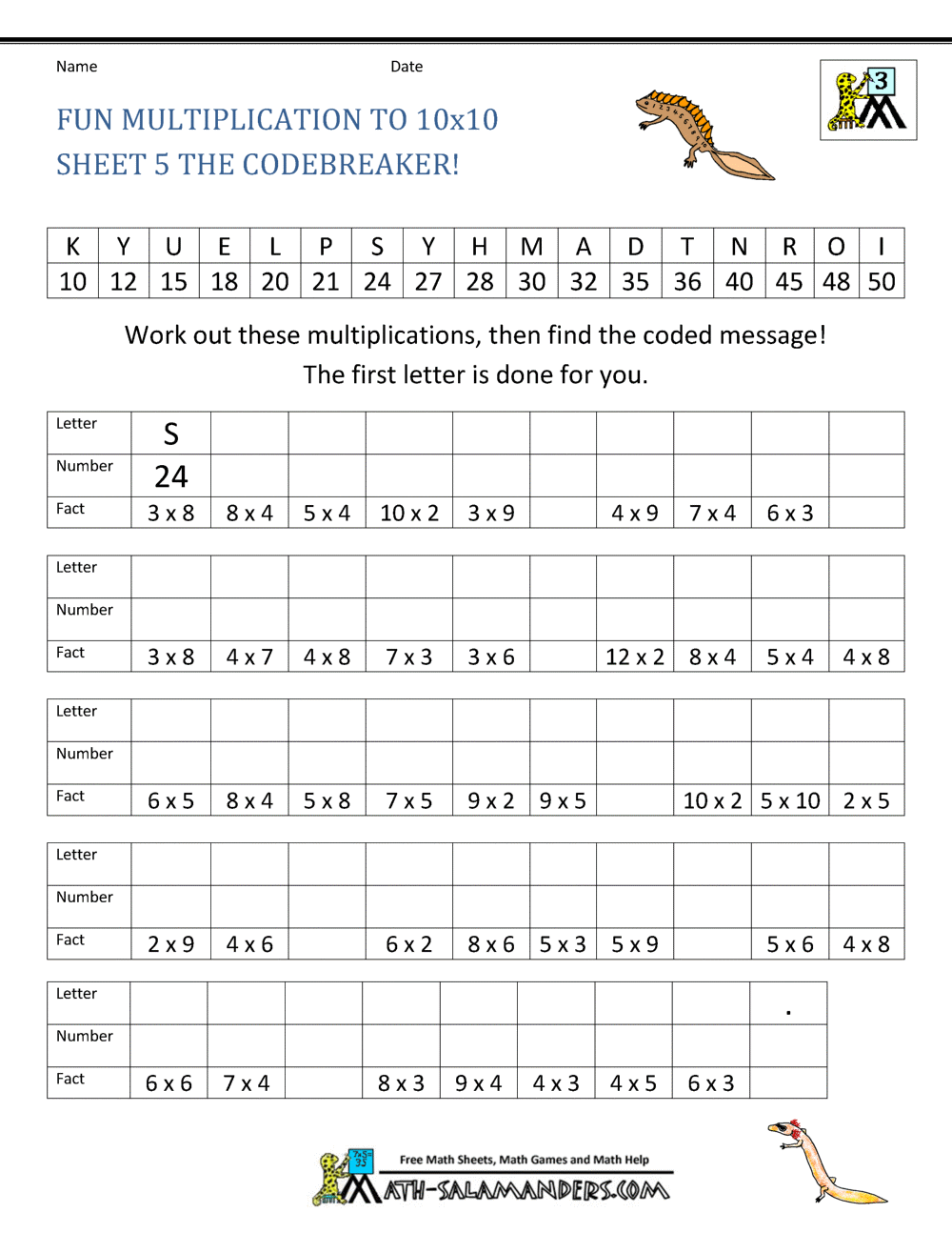 Fun Multiplication Worksheets to 10x10