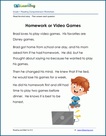 Homework or Video Games - Grade 1 Childrens Story | Worsheets library