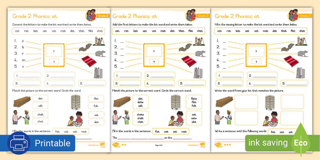 Grade 2 Phonics: at: Differentiated Worksheets - Revision