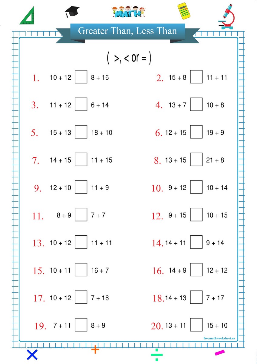 worksheet greater than