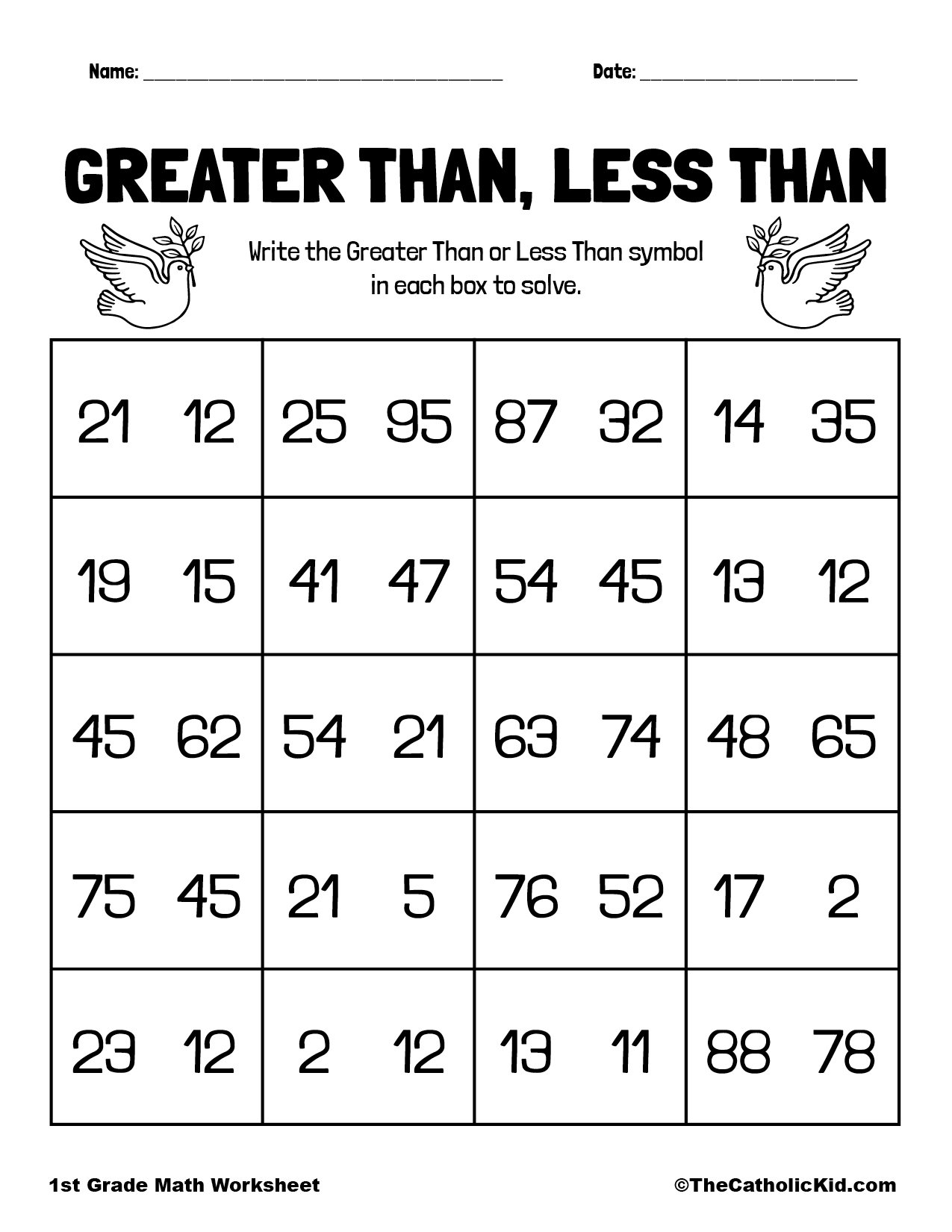 Great Than &  Less Than Catholic Worksheet - TheCatholicKid.com