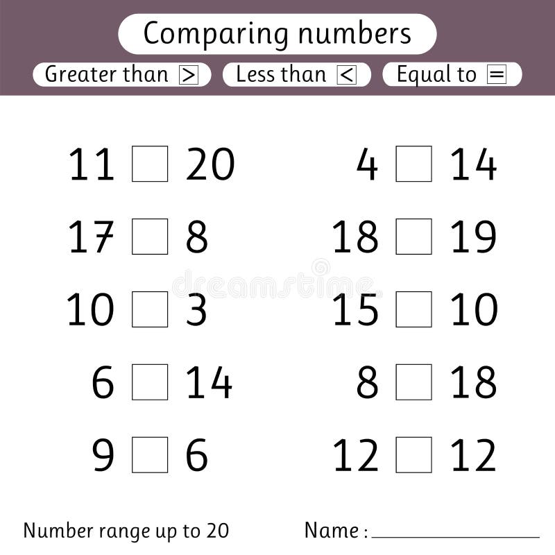 Comparing Numbers. less Than, Greater Than, Equal To. Number Range ...