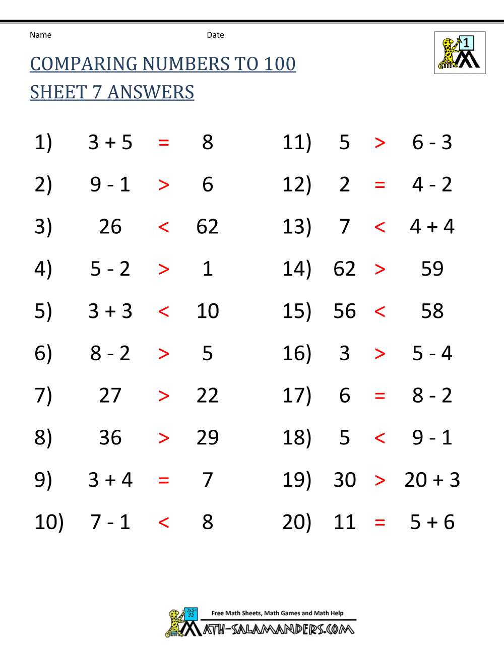 worksheet greater