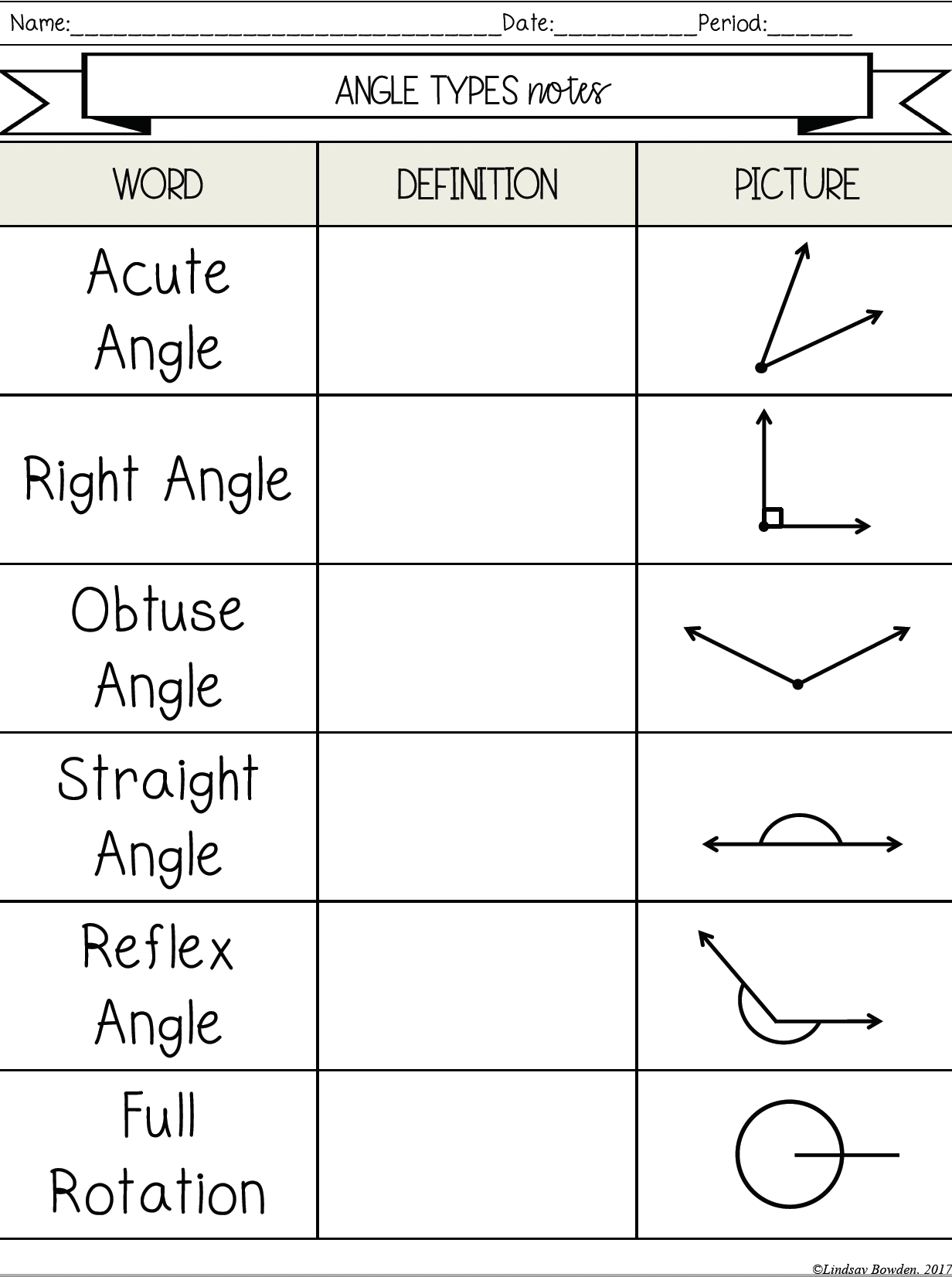 Angle Types Notes and Worksheets - Lindsay Bowden