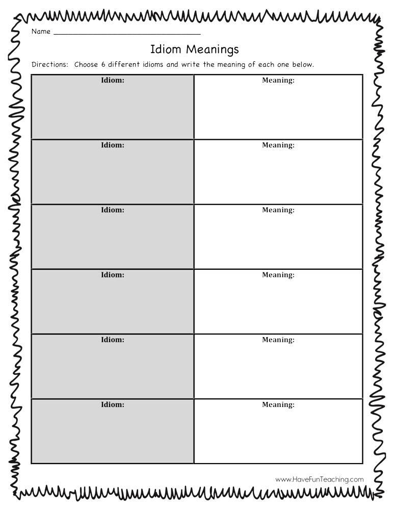 Idiom Meanings Worksheet  