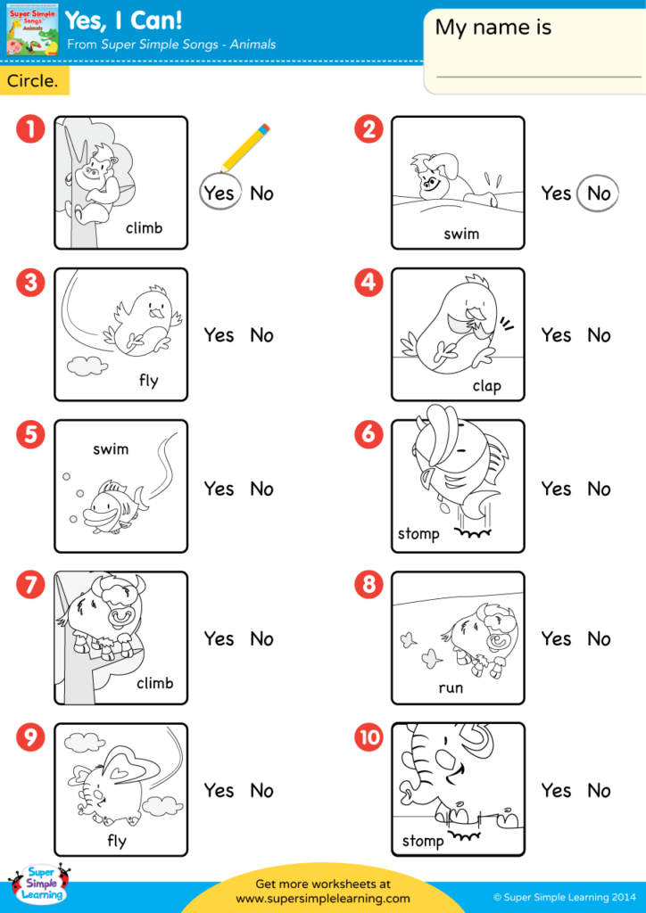 Yes, I Can! Worksheet - Yes Or No? - Super Simple