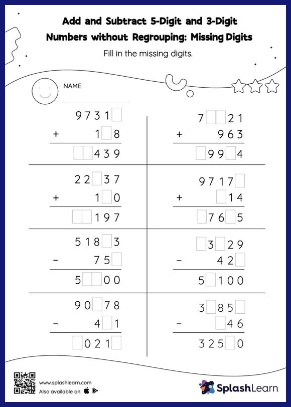 Add and Subtract 5-Digit and 3-Digit Numbers without Regrouping ...
