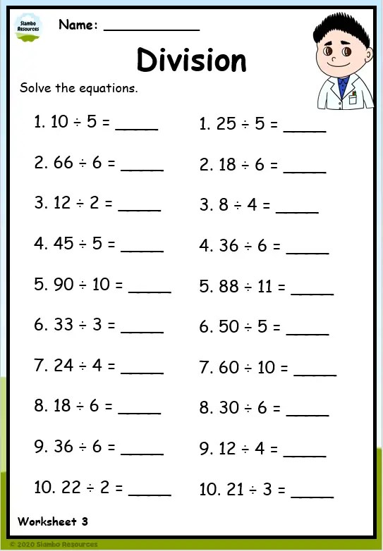 worksheet in division for grade 3