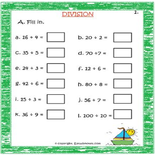 worksheet in division for grade