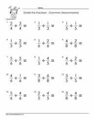 Divide Fractions Common Denominators Worksheets