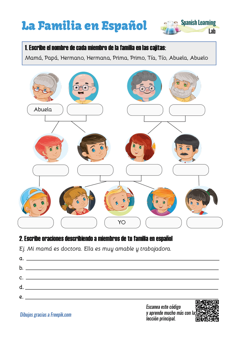 Family Tree in Spanish - PDF Worksheet - Spanish Learning Lab