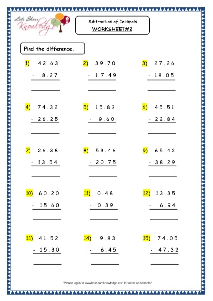 worksheet in subtraction for grade 4