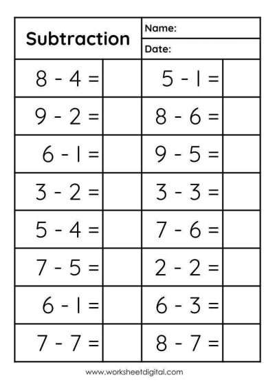 Subtraction Worksheets - Worksheet Digital