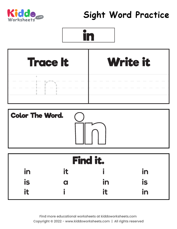 Free Printable Sight Word Practice in Worksheet - kiddoworksheets