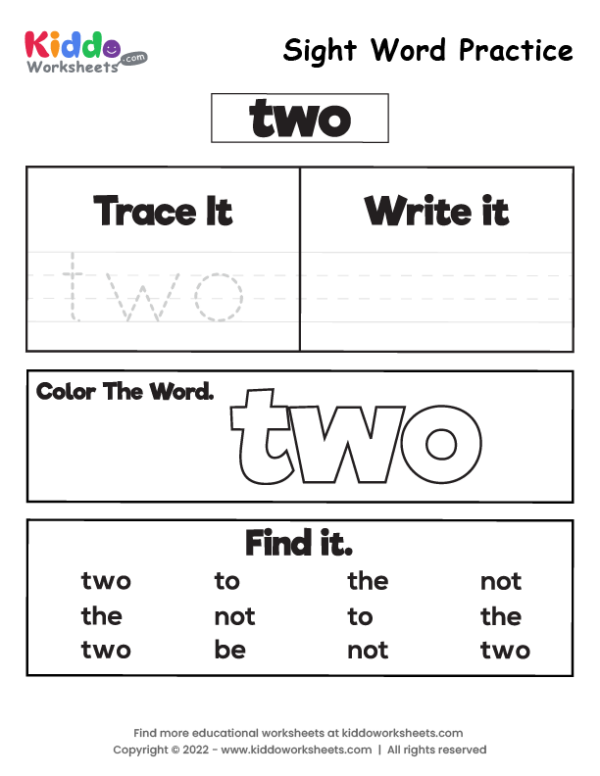 Free Printable Sight Word Practice two Worksheet - kiddoworksheets