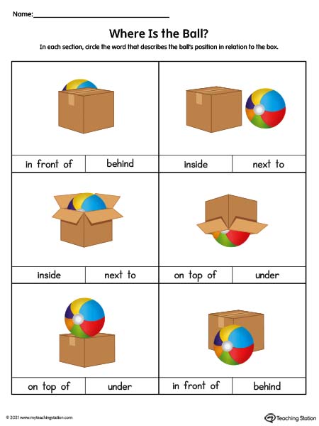 Positional Words Worksheet: In Front Of, Behind, Inside, Next To ...