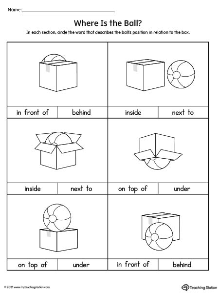 Positional Words Worksheet: In Front Of, Behind, Inside, Next To ...