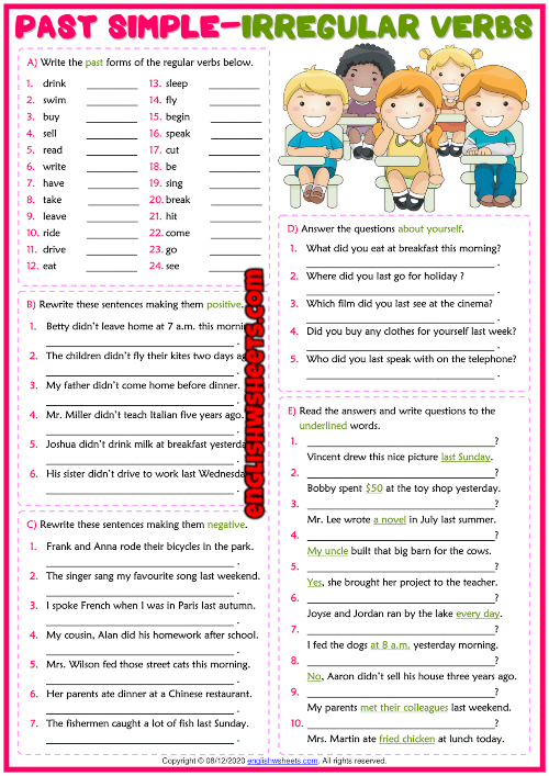 Past Simple Irregular Verbs ESL Grammar Test Worksheet