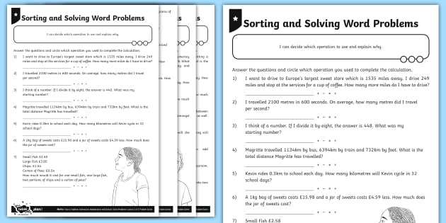 Differentiated Sorting and Solving Word Problems Worksheets