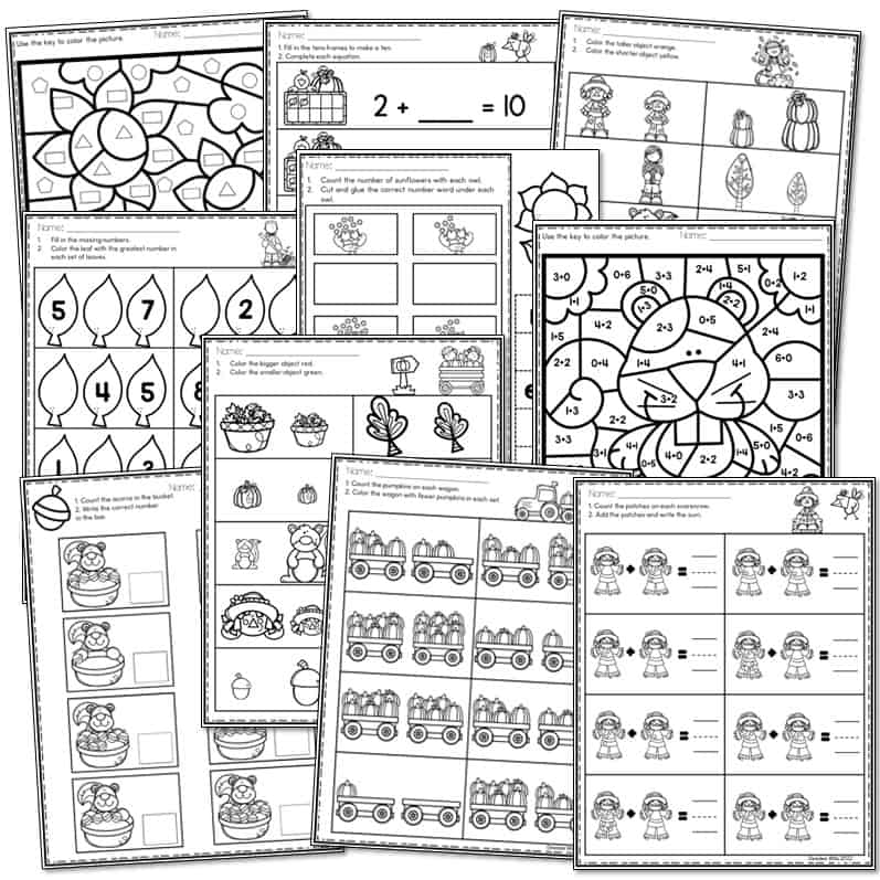 Kindergarten Math Worksheets - Fall Beginning Math Skills - Mrs ...