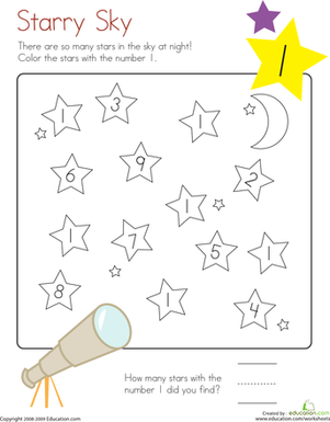 Learning Numbers: Number 1 | Worksheet 