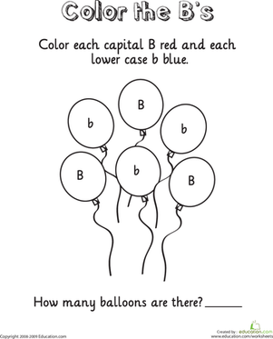 worksheet letter b for balloons