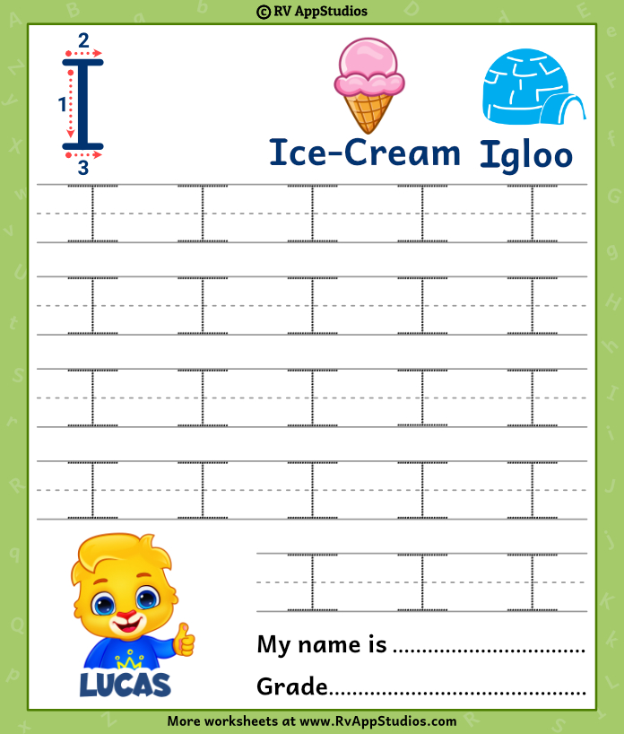 Capital Letter I Tracing Worksheet | Trace Uppercase Letter I