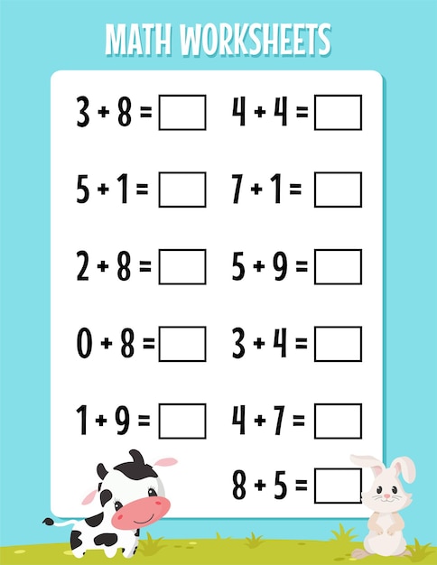 Premium Vector | Math addition for kindergarten worksheet