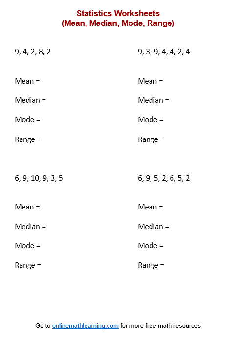 Mean, Median, Mode Worksheets (printable, online, answers, examples)