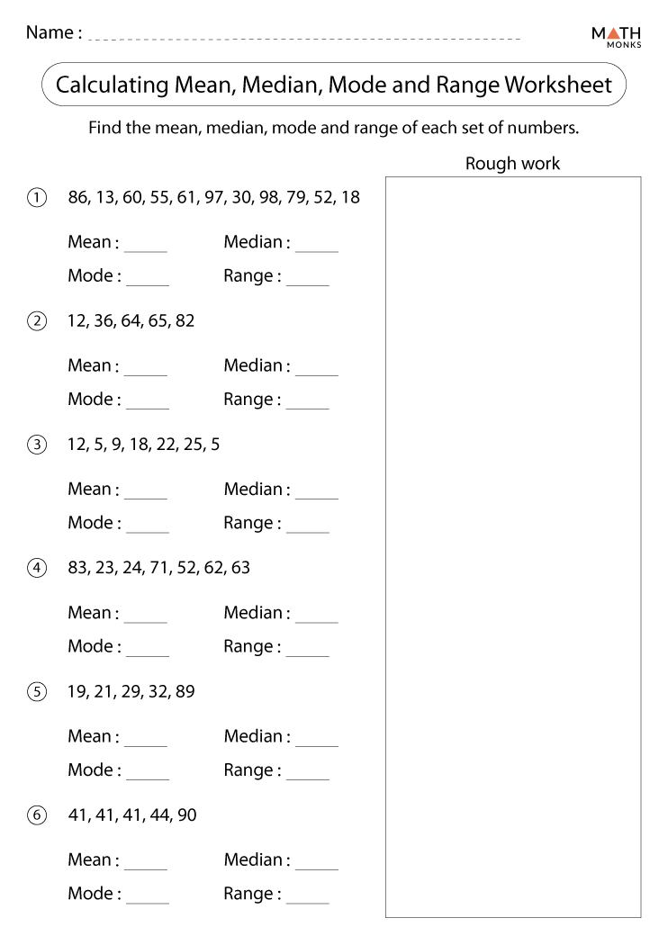 Mean Median Mode Range Worksheets - Math Monks
