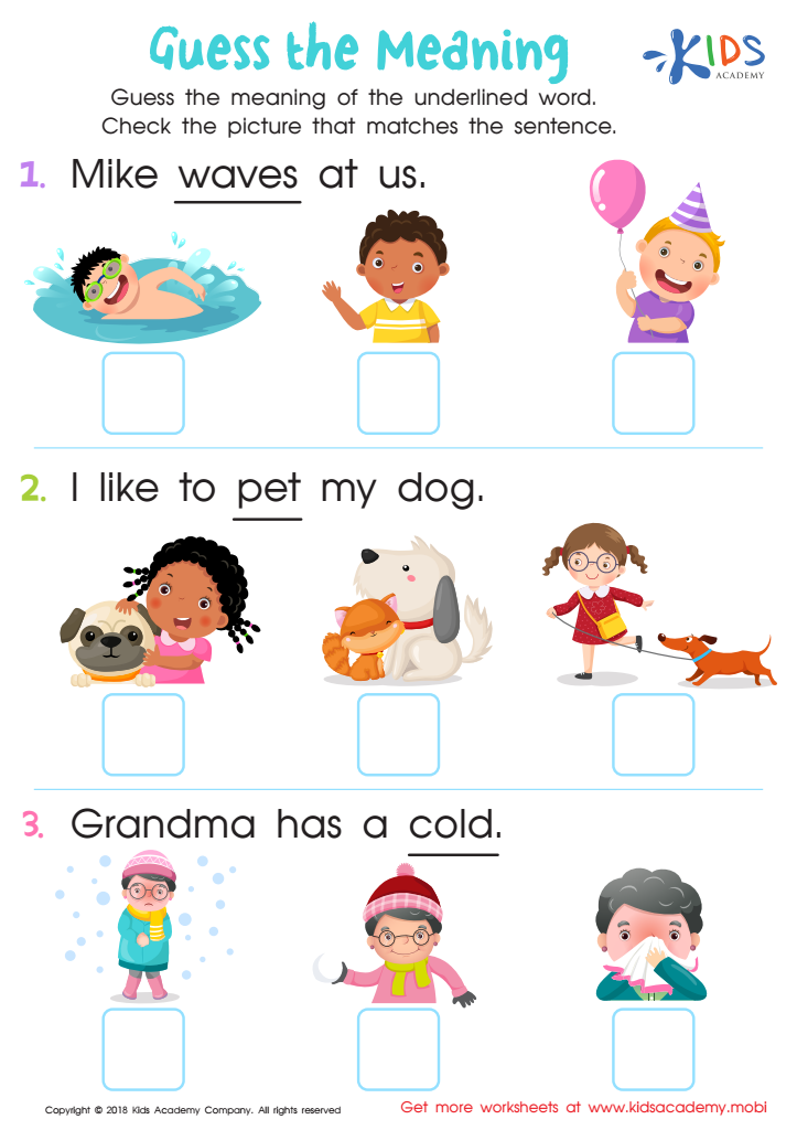 Guess the Meaning Worksheet: Free Printout for Children