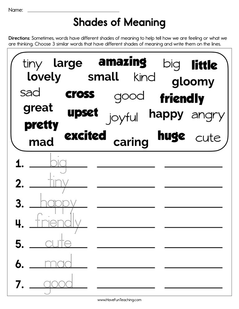 Shades of Meaning Worksheet Strong vs. Weak Worksheets Library