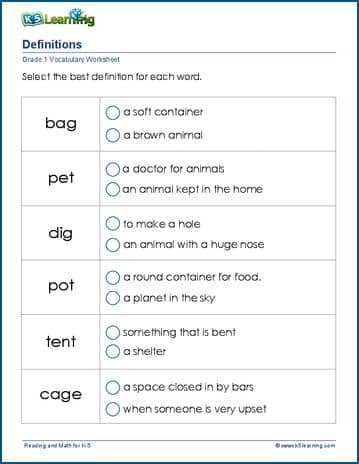 Definitions worksheets | Worsheets library