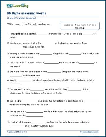 Multiple meaning words worksheets | Worsheets library