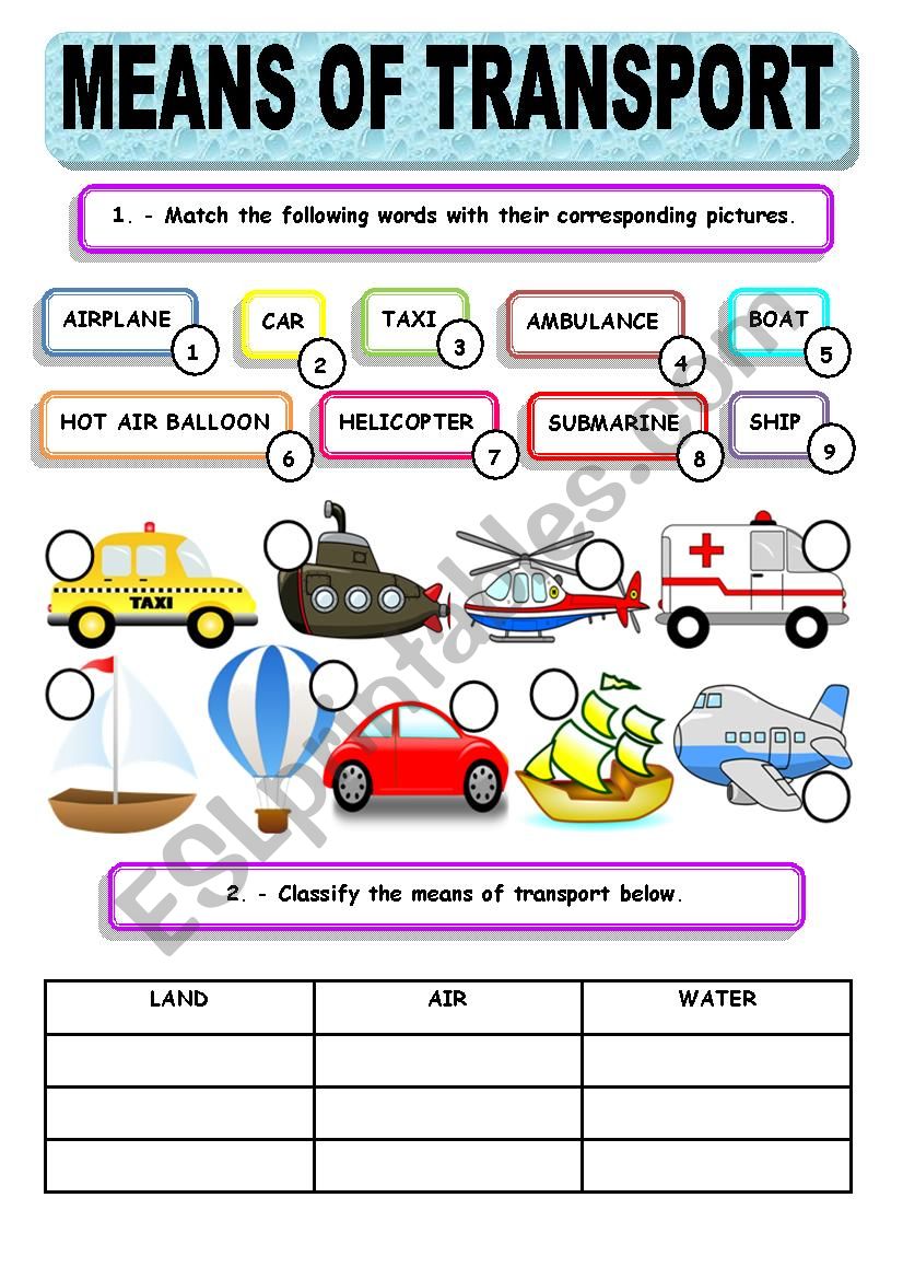MEANS OF TRANSPORT - ESL worksheet by AGUILA