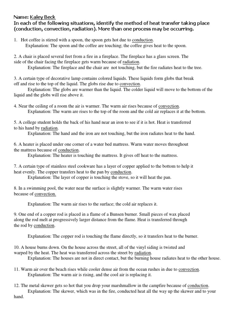 worksheet methods of heat transfer answers