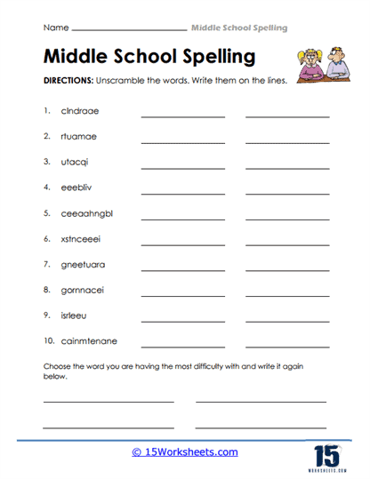 worksheet middle school