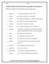 Middle School Level Vocabulary Word Match Worksheet 3 Worksheet ...