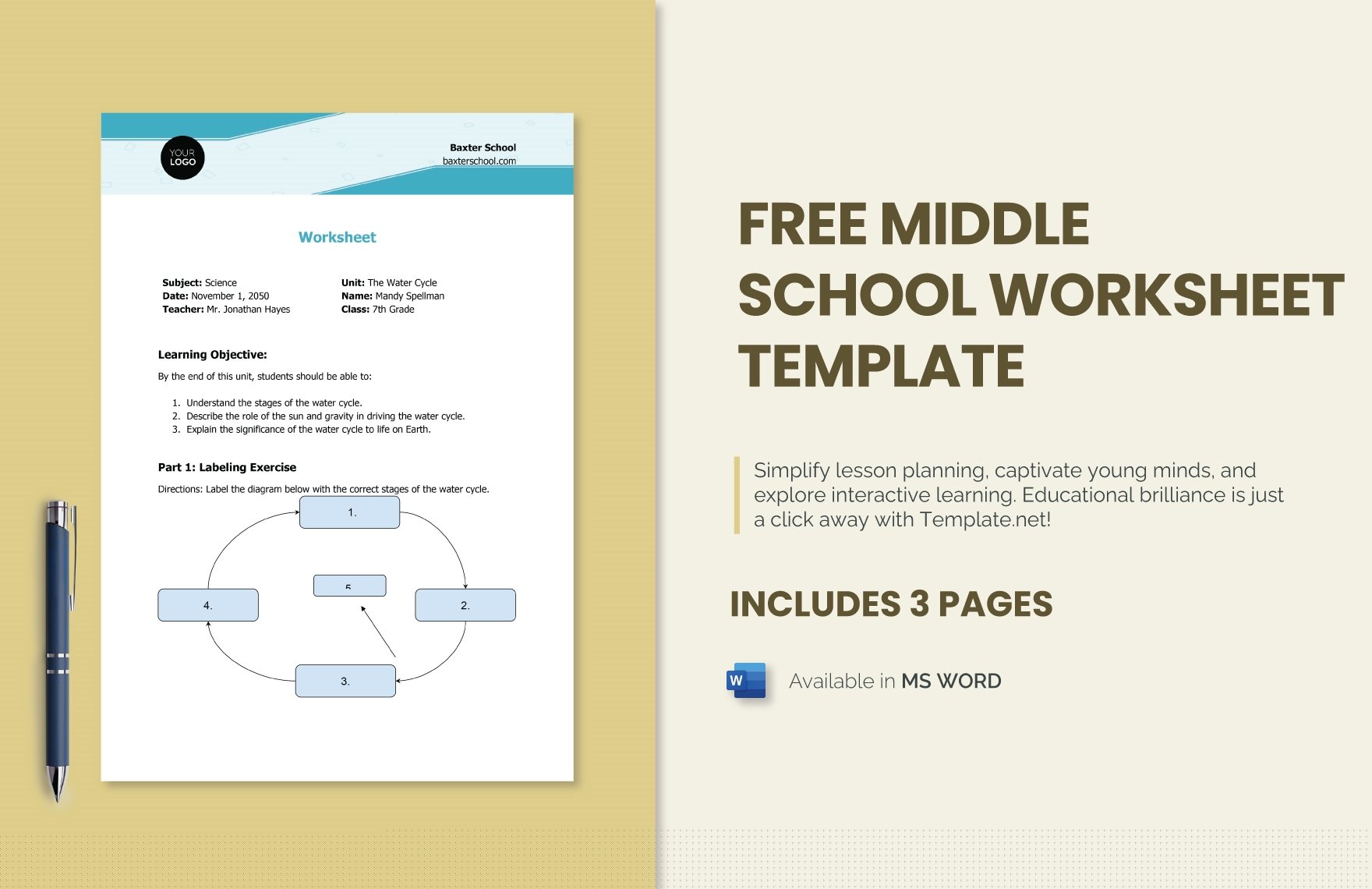 Middle School Worksheet Template in Word - Download | Template.net