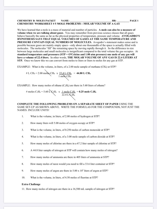 Solved PAGES CHEMISTRY B-MOLES PACKET NAME: HR: CHEMISTRY | Chegg.com