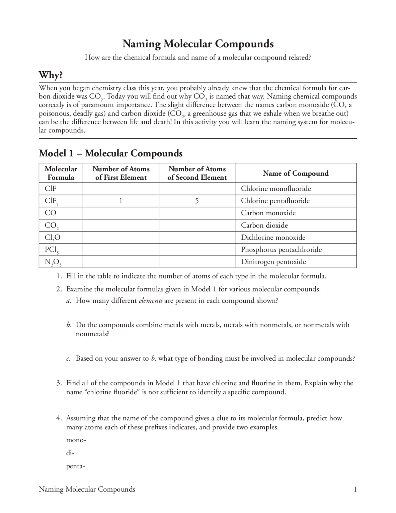 Free Printable Naming Molecular Compounds Worksheets - Worksheets Library