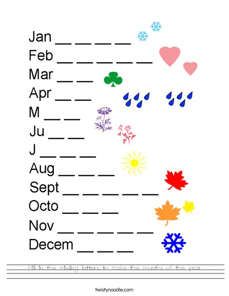 Fill in the missing letters to make the months of the year ...
