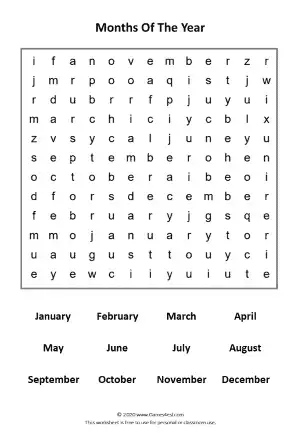 worksheet months of the year