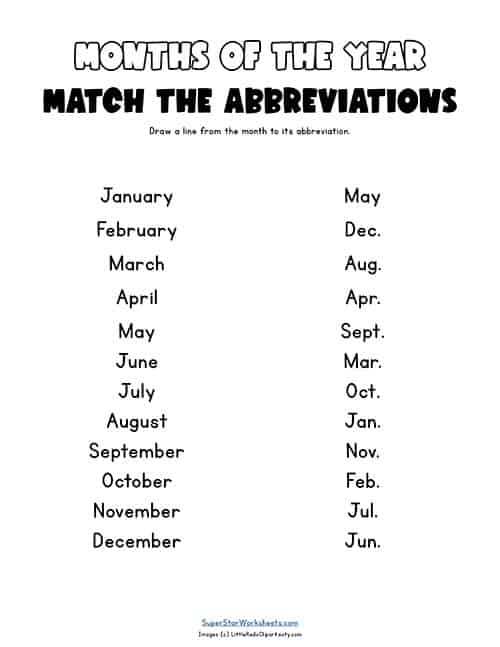 worksheet months of the year