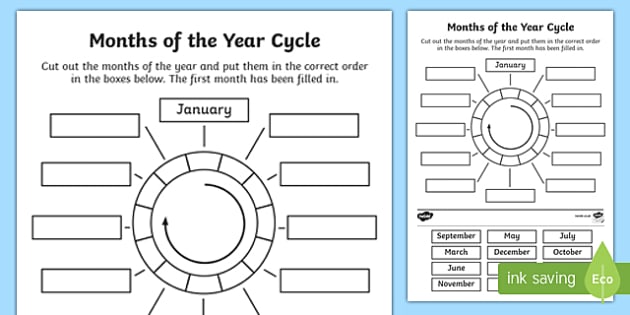 Months of the Year Circle Cut and Stick Worksheet / Worksheet