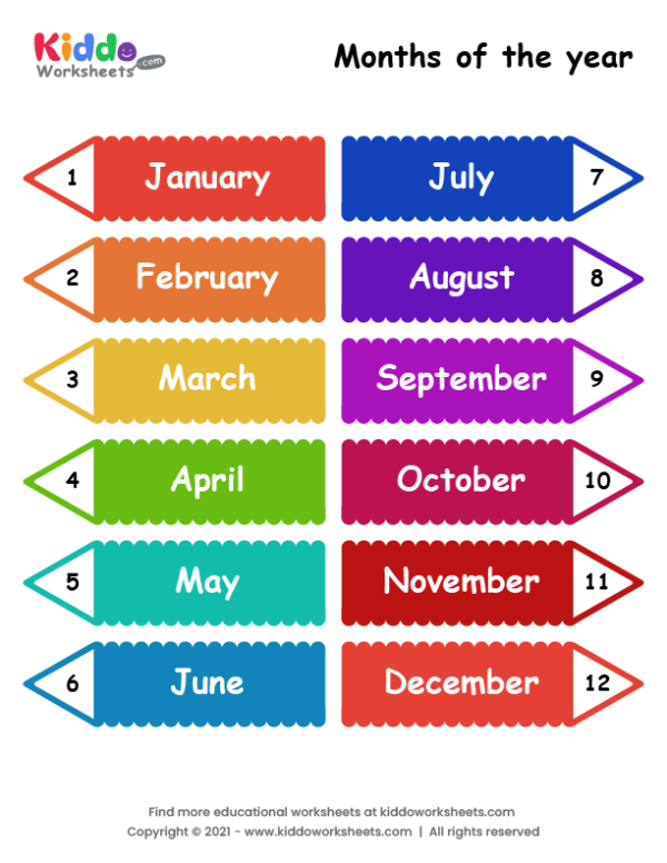 Free Printable months of the year Worksheet - kiddoworksheets