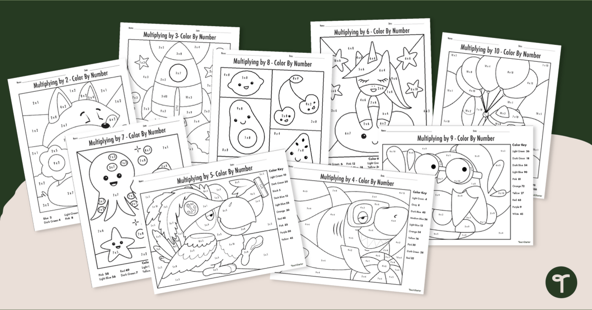 Multiplication Color By Number Worksheet Pack | Teach Starter